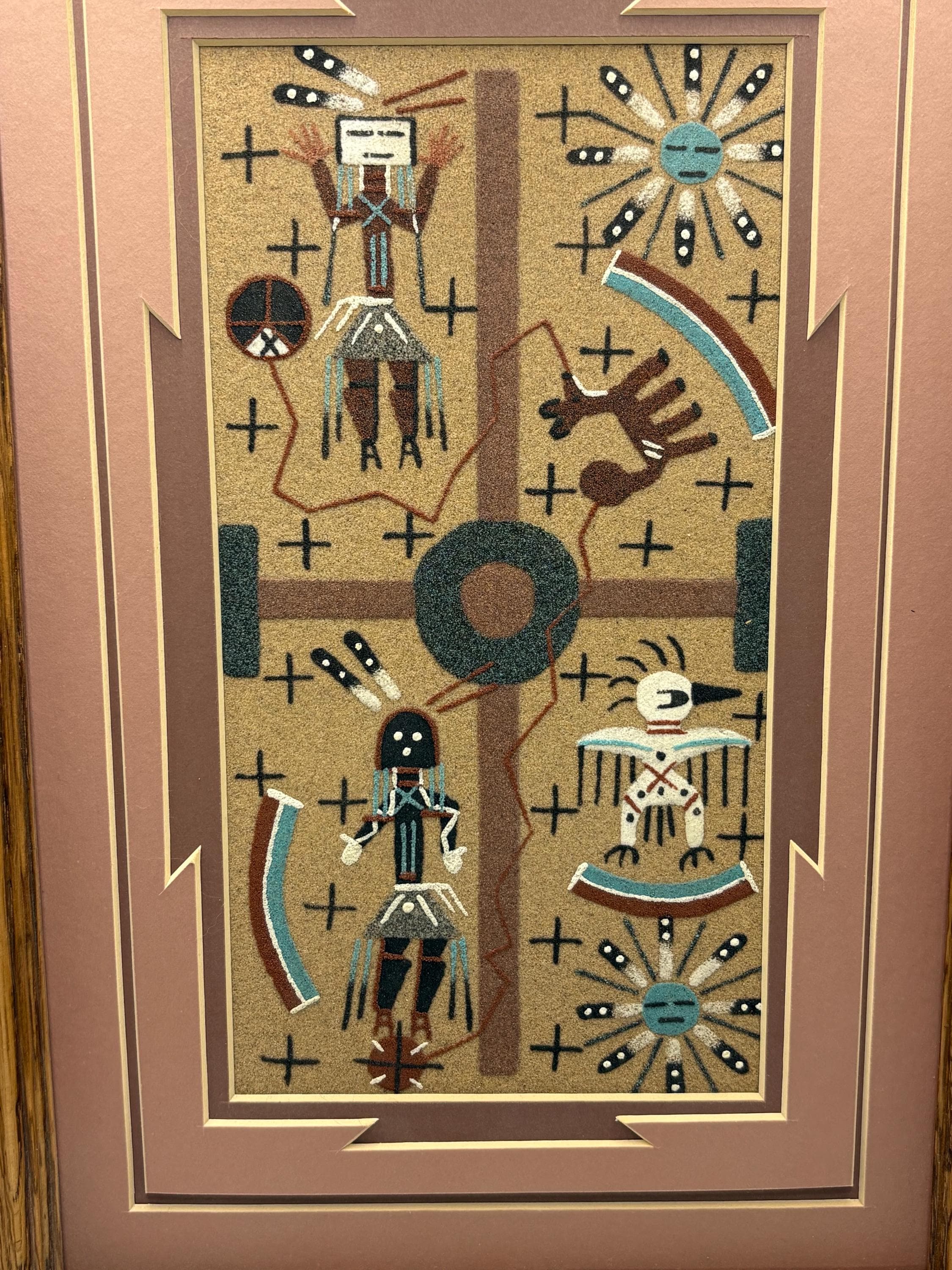 希少品！70's〜ネイティブアメリカン　ナバホ族サンドペイント砂絵の壁掛け時計 ネイティブアメリカン砂絵掛け時計ネバダ州ターコイズ 希少品70's
