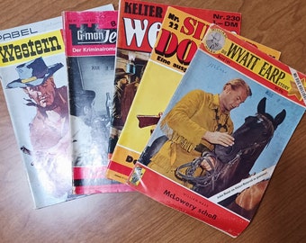 German paperbacks.  Wyatt Earp, Silber Dollar, Kelter Western, G-Man Jerry Cotton, Pabel Western.  FREE SHIPPING