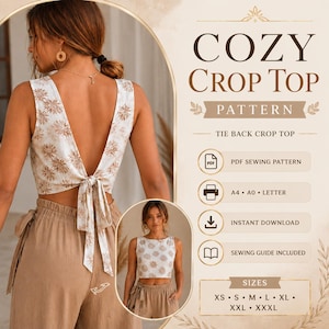 Tie Back Crop Top Sewing Pattern | Sleeveless Summer PDF (Instant Download)