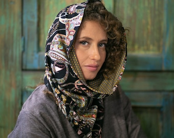 Two Toned Reversible Bohemian Hooded Scarf