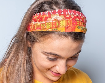 Fabric Headband, Orange Headband, Wide Headband, Hippie Headband, Boho Headband Boho Hair Accessories, striped headbands, Festival headband