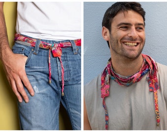 Colorful Hippie clothing, Cool gift for men, Red scarf belt,Pink belt, Ribbon belt,  Wrap belt, Gift for boyfriend