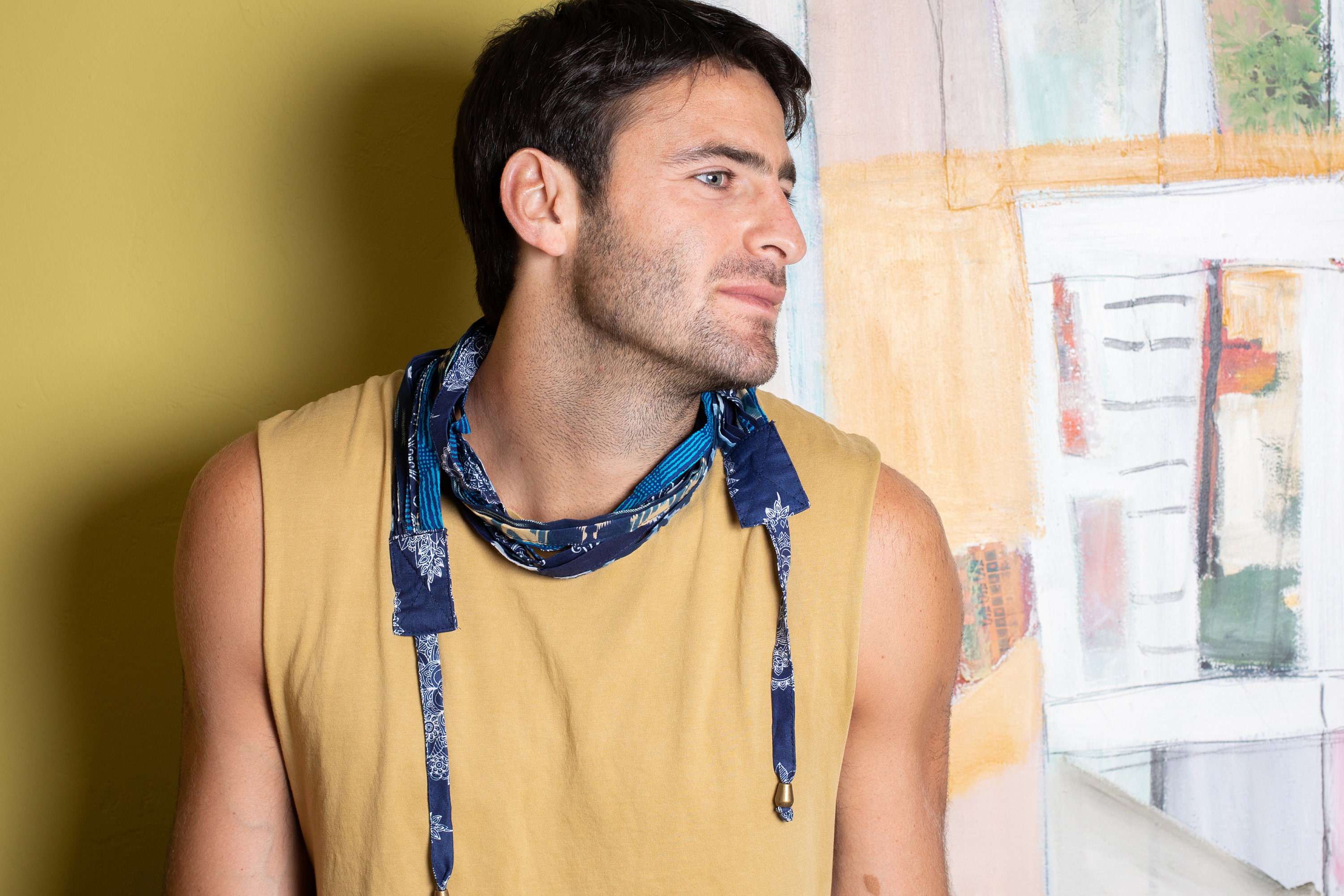 Mens Blue Scarf Cotton Infinity Scarf Festival Clothing Etsy