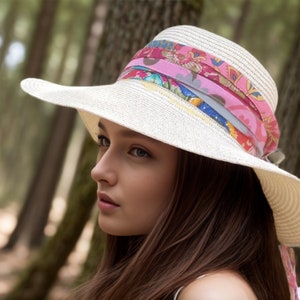 Pink, Red Hat Band, Hat accessory, Hat Bands Boho, Boho Hat Accessory,Bohemian Accessories,Festival Hat Band, Women's Cotton Hatband image 5