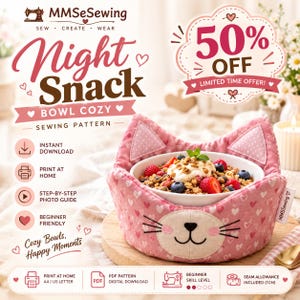 Reversible Cat Bowl Cozy Sewing Pattern PDF, Fabric Pet Bowl Holder, Beginner Instant Download