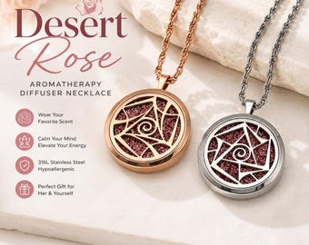 Collana diffusore di aromaterapia Rosa del Deserto, ciondolo per oli essenziali, collana profumata in acciaio inossidabile 316L, gioiello per meditazione, regalo per donna