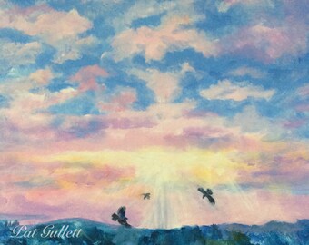 FRENCH BOUQUET SKY Giclee Print in Glorious Color for Home Decor Gift Archival Inks Premium Luster Paper Lavender Sky Ravens Pat Gullett