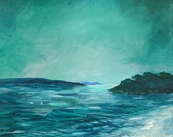 Safe Passage Giclee Archival Ink Print of Original of the shore with distant path through the Virgin Islands to Seas I've seen pat gullett