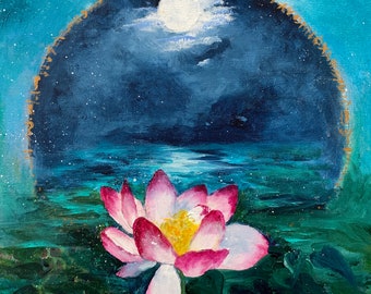 Opening Heart-Sacred Lotus a Giclee Print of my original acrylic painting about Oneness, connection, memories, love for all life pat gullett