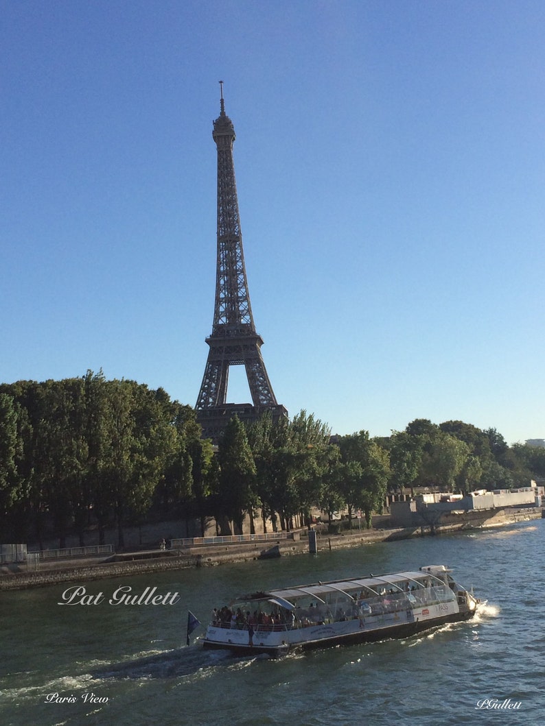 Paris View Instant Digital Download of my Paris Trip Photo Eiffel Tower Bateaux on River Seine Home Decor Gifts PGullett image 1