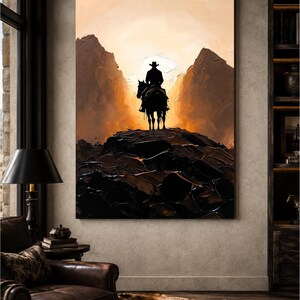 Lone Cowboy Canvas, Western Heritage Decor, Impasto Oil Art