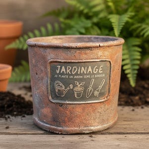 Jardinière rustique en ciment | Petit pot rond | Décoration de jardin style ferme