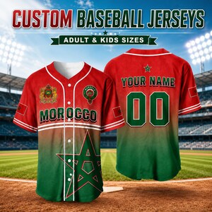 Custom Morocco Baseball Jersey, Moroccan Flag Shirt, Dima Maghrib Tee, Personalized Moroccan Pride Jersey, Soccer Fan Outfit