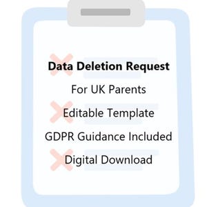 Mall för begäran om radering av data i Storbritannien | Begäran om borttagning av data från barn | GDPR-brev för föräldrar | Redigerbar digital nedladdning