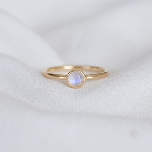 Minimalist Bezel Set Moonstone Ring | Gold Plated Delicate Stacking Ring
