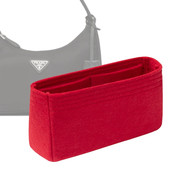 Customizable "Re-Edition 2000 Nylon Mini Bag - Bottom Length 8.6"/22 cm" Felt Bag Insert Organizer In 3.9"/10 cm Height, Bag Liner, Red