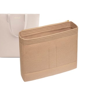 Customizable &quot;Tall Structured Leather Zipper Tote&quot; Felt Bag Insert Organizer And Bag Liner In 22cm/8.6inches Height, Beige Color