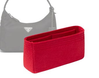 Customizable "Re-Edition 2000 Nylon Mini Bag - Bottom Length 8.6"/22 cm" Felt Bag Insert Organizer In 3.9"/10 cm Height, Bag Liner, Red