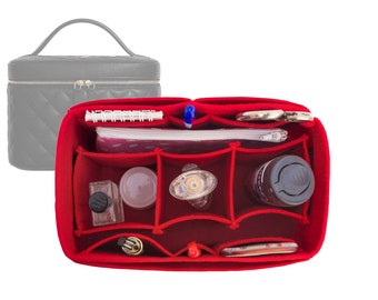 Customizable "Pouch Vanity Case Trendy Quilted Bag" Felt Bag Insert Organizer And Bag Liner In 9cm/3.5inches Height, Red Color