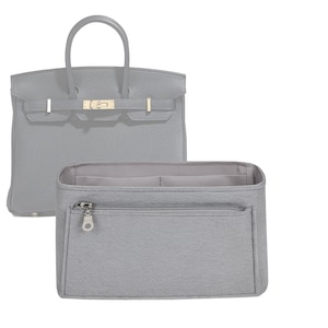 Customizable "Birkin 25  Bag" Fabric Lined Felt Bag Insert Organizer And Bag Liner In 12cm/4.7inches Height, Silver Gray Color