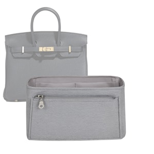 Customizable Birkin 25 Bottom Length 9.8''/25 cm Fabric Lined Felt Bag Insert Organizer In 4.7/12 cm Height, Bag Liner, Silver Gray image 1