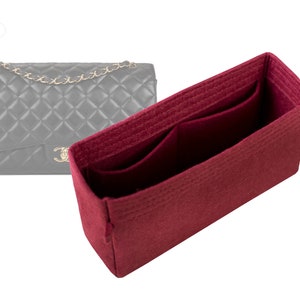 Customizable &quot;Classic Double Flap Maxi Bag&quot; Felt Bag Insert Organizer And Bag Liner In 16cm/6.3inches Height, Wine Color