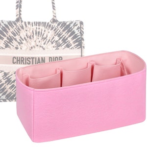 Customizable &quot;Book Tote Bag Large&quot; Fabric Lined Felt Bag Organizer And Bag Liner In 23cm/9inches Height, Pink Rose Color