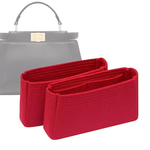 Customizable &quot;Peekaboo Mini&quot;  Set Of-2 Felt Bag Insert Organizer And Bag Liner In 12cm/4.7inches Height, Red Color