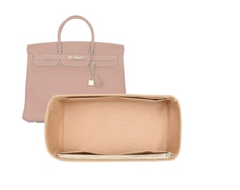 Customizable "Birkin 40 - Bottom Length 15.7''/40 cm" Fabric Lined Felt Bag Insert Organizer In 7"/18 cm Height, Bag Liner, Beige