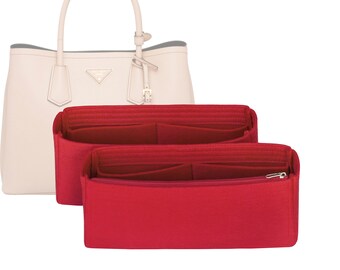 Set di 2 organizer per borsa in feltro e fodera per borsa "Saffiano Leather Double Medium" personalizzabili, altezza 15 cm/5,9 pollici, colore rosso