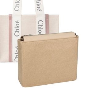 Customizable &quot;Woody Medium Tote&quot; Fabric Lined Felt Bag Organizer And Bag Liner In 22cm/8.6inches Height, Beige Color