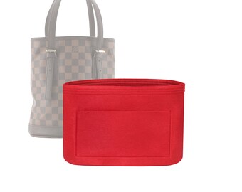 Customizable "Marais Bucket Bag - Bottom Length 9''/23 cm" Felt Bag Insert Organizer In 5.9"/15 cm Height, Bag Liner, Red