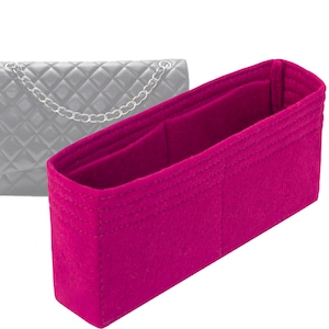 Customizable &quot;Double Maxi Flap Bag&quot; Felt Bag Insert Organizer And Bag Liner In 18cm/7inches Height, Fuchsia Color