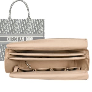 Customizable "Book Tote Bag Large" Fabric Lined Felt Bag Organizer And Bag Liner In 30cm /11.8Inches Height, Beige Color