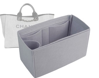 Customizable "Deauville Canvas Tote Medium Bag" Felt Bag Insert Organizer And Bag Liner In 18cm/7inches Height, Silver Gray Color