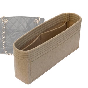 Customizable &quot;Caviar Quilted Petite Timeless Tote PTT Bag&quot; Felt Bag Insert Organizer And Bag Liner In 10.5cm/4.1inches Height, Beige Color