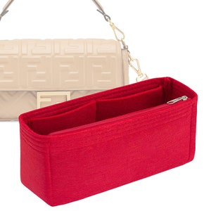 Customizable &quot;Baguette Nappa Leather Signature&quot; Felt Bag Insert Organizer And Bag Liner In 11cm/4.3inches Height, Red Color