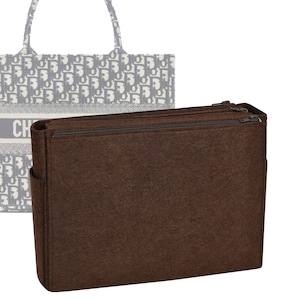 Customizable &quot;Book Tote Bag&quot; Felt Bag Insert Organizer And Bag Liner In 30cm/12inches Height, Brown Color
