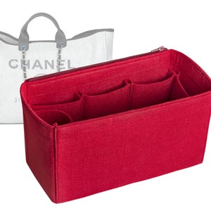 Customizable &quot;Deauville Canvas Tote Large Bag&quot; Felt Bag Insert Organizer And Bag Liner In 21.5cm/8.4inches Height, Red Color