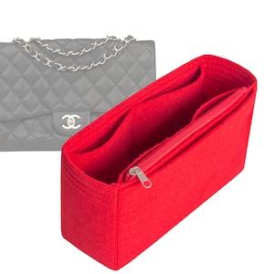Customizable &quot;Jumbo Classic Single Flap Bag&quot; Felt Bag Insert Organizer And Bag Liner In 13cm/5.1inches Height, Red Color