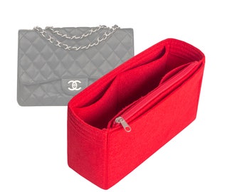 Customizable "Jumbo Classic Single Flap Bag" Felt Bag Insert Organizer And Bag Liner In 13cm/5.1inches Height, Red Color