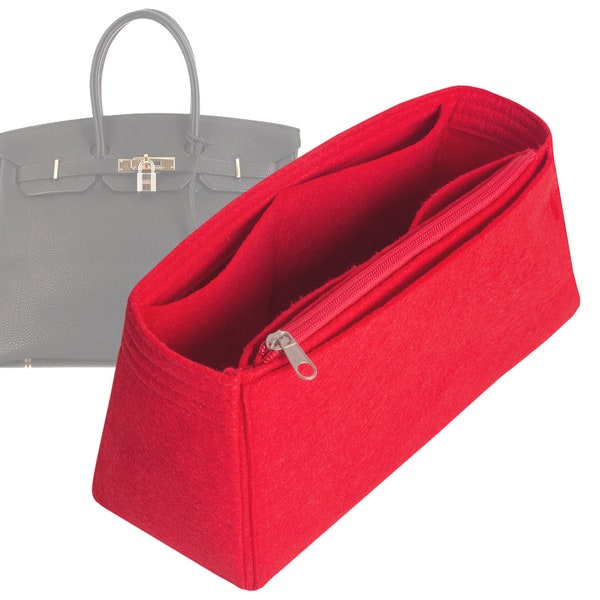 Customizable "Birkin 35 - Bottom Length 13.7''/35 cm" Felt Bag Insert Organizer In 7"/18 cm Height, Bag Liner, Red