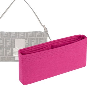 Customizable &quot;Lurex And Leather Baguette Shoulder&quot; Felt Bag Insert Organizer And Bag Liner In 12cm/4.7inches Height, Fushsia Color