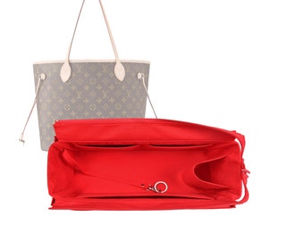 Customizable "Neverfull MM - Bottom Length 12.6''/32 cm" Fabric Lined Felt Bag Insert Organizer In 7"/18 cm Height, Bag Liner, Red