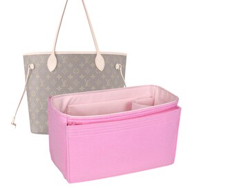 Customizable "Neverfull MM - Bottom Length 12.2''/31 cm" Fabric Lined Felt Bag Insert Organizer In 7"/18 cm Height, Bag Liner, Pink Rose