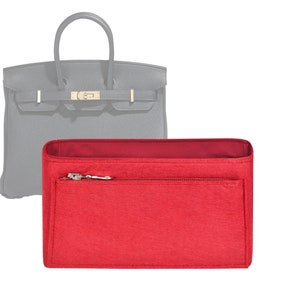 Customizable Birkin 25 Bottom Length 9.8''/25 cm Fabric Lined Felt Bag Insert Organizer In 4.7/12 cm Height, Bag Liner, Red image 1