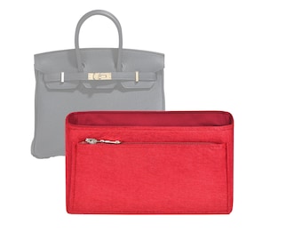 Customizable "Birkin 25 - Bottom Length 9.8''/25 cm" Fabric Lined Felt Bag Insert Organizer In 4.7"/12 cm Height, Bag Liner, Red