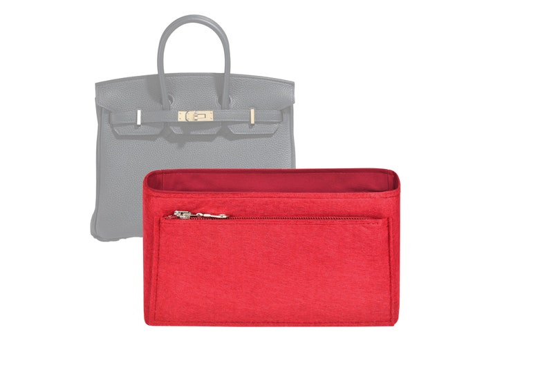 Customizable Birkin 25 Bottom Length 9.8''/25 cm Fabric Lined Felt Bag Insert Organizer In 4.7/12 cm Height, Bag Liner, Red image 1