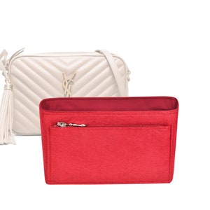 Customizable &quot;Lou Camera Bag&quot; Fabric Lined Felt Bag Insert Organizer And Bag Liner In 11.5cm/4.5inches Height, Red Color