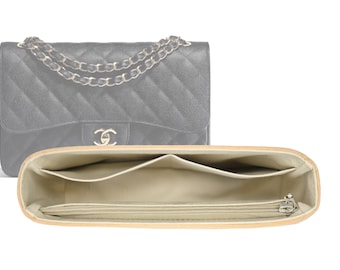 Customizable &quot;Jumbo Classic Single/Large Double Flap Bag&quot; Fabric Lined Felt Bag Insert Bag Liner In 13cm/5.1 inches Height, Beige Color
